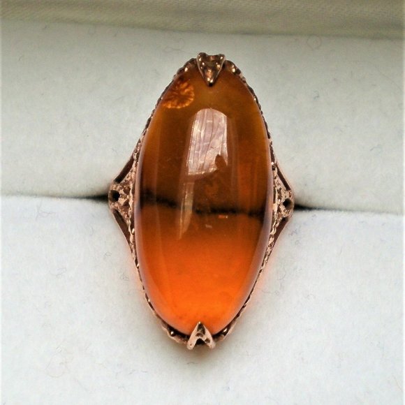 Russian USSR Original 14K 583 Rose Pink Gold Baltic Honey Amber Cocktail Ring - Picture 8 of 10